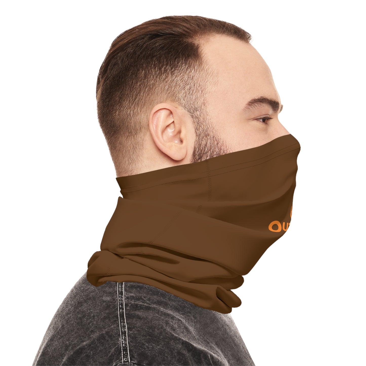 Midweight Neck Gaiter- Brown with Orange Logo