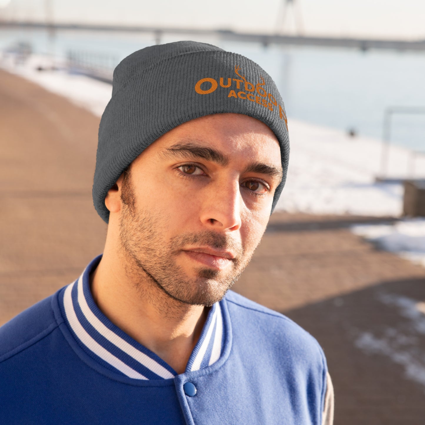 Knit Beanie with embroidered Outdoor Access logo in orange