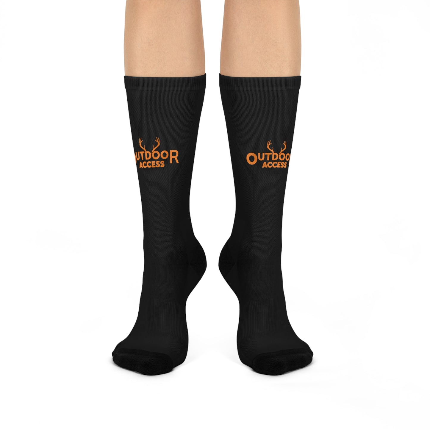 Cushioned Crew Socks- Black with Orange Logo