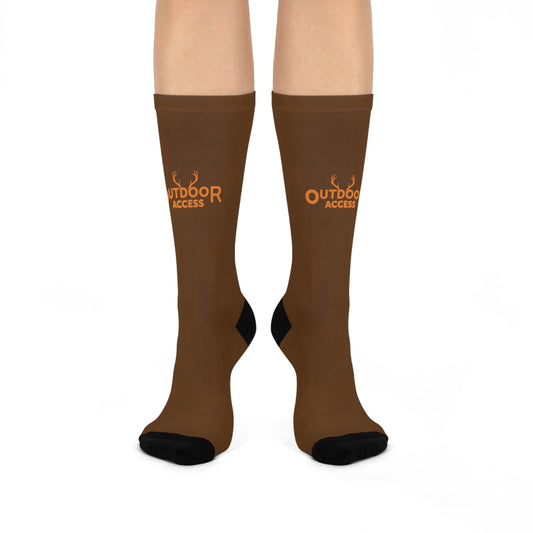 Cushioned Crew Socks- Brown with Orange Logo