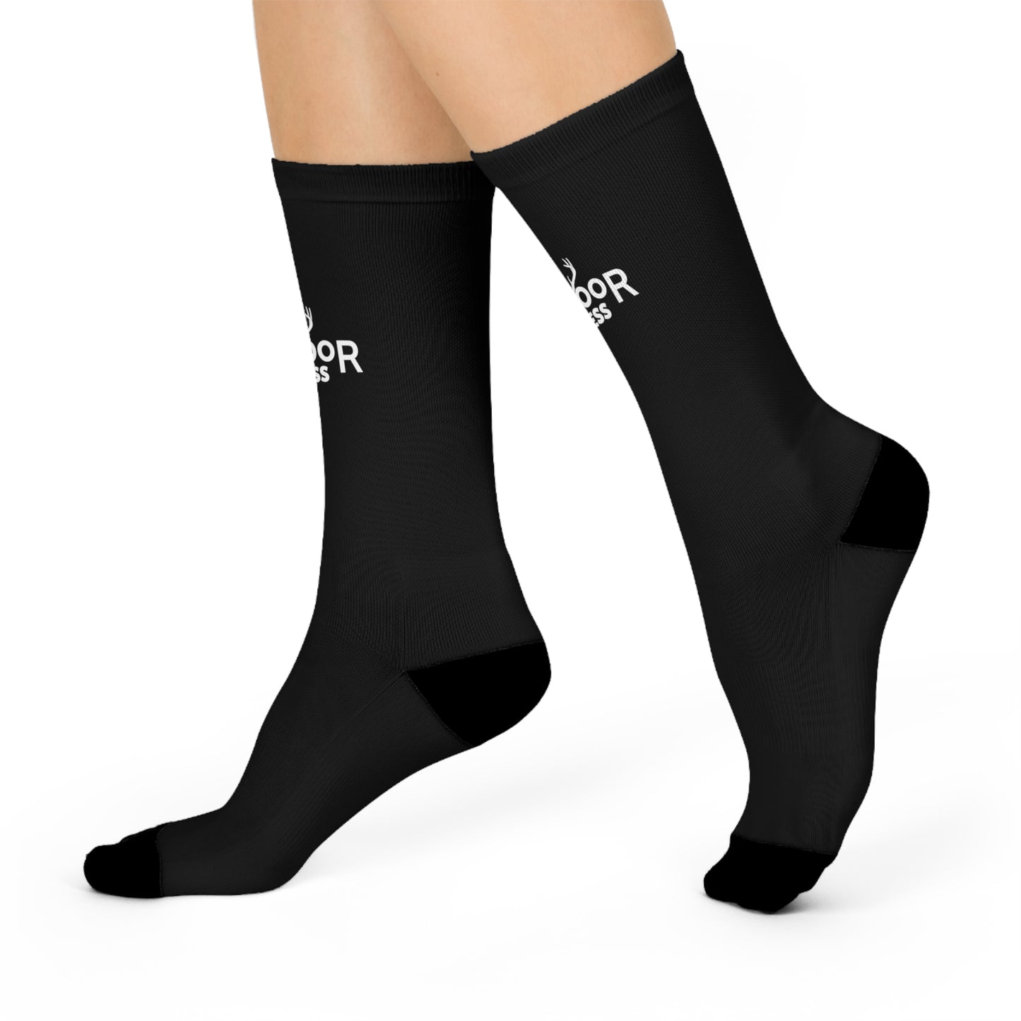 Cushioned Crew Socks- Black with White Logo