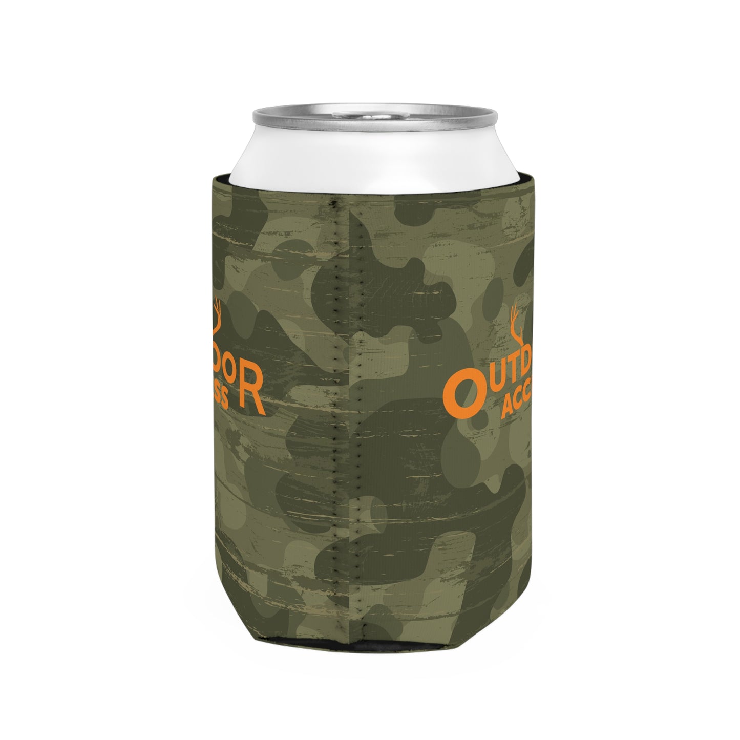 Can Cooler Sleeve- Camo with Orange Logo