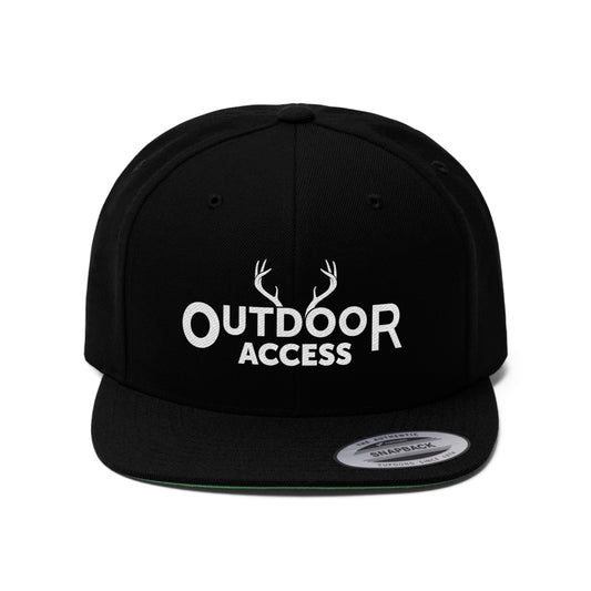 Unisex Flat Bill Hat with Outdoor Access logo printed in white