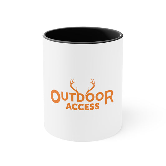 Accent Coffee Mug, 11oz, with Outdoor Access logo in orange