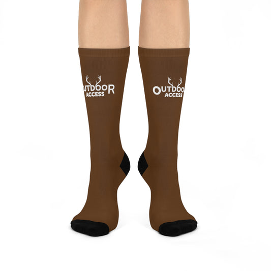 Cushioned Crew Socks- Brown with White Logo