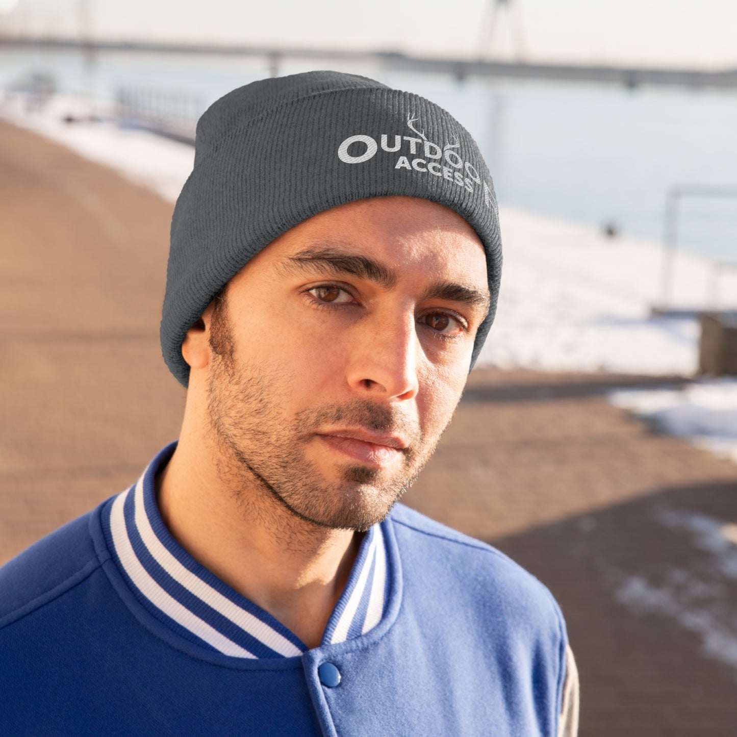 Knit Beanie with embroidered Outdoor Access logo in white