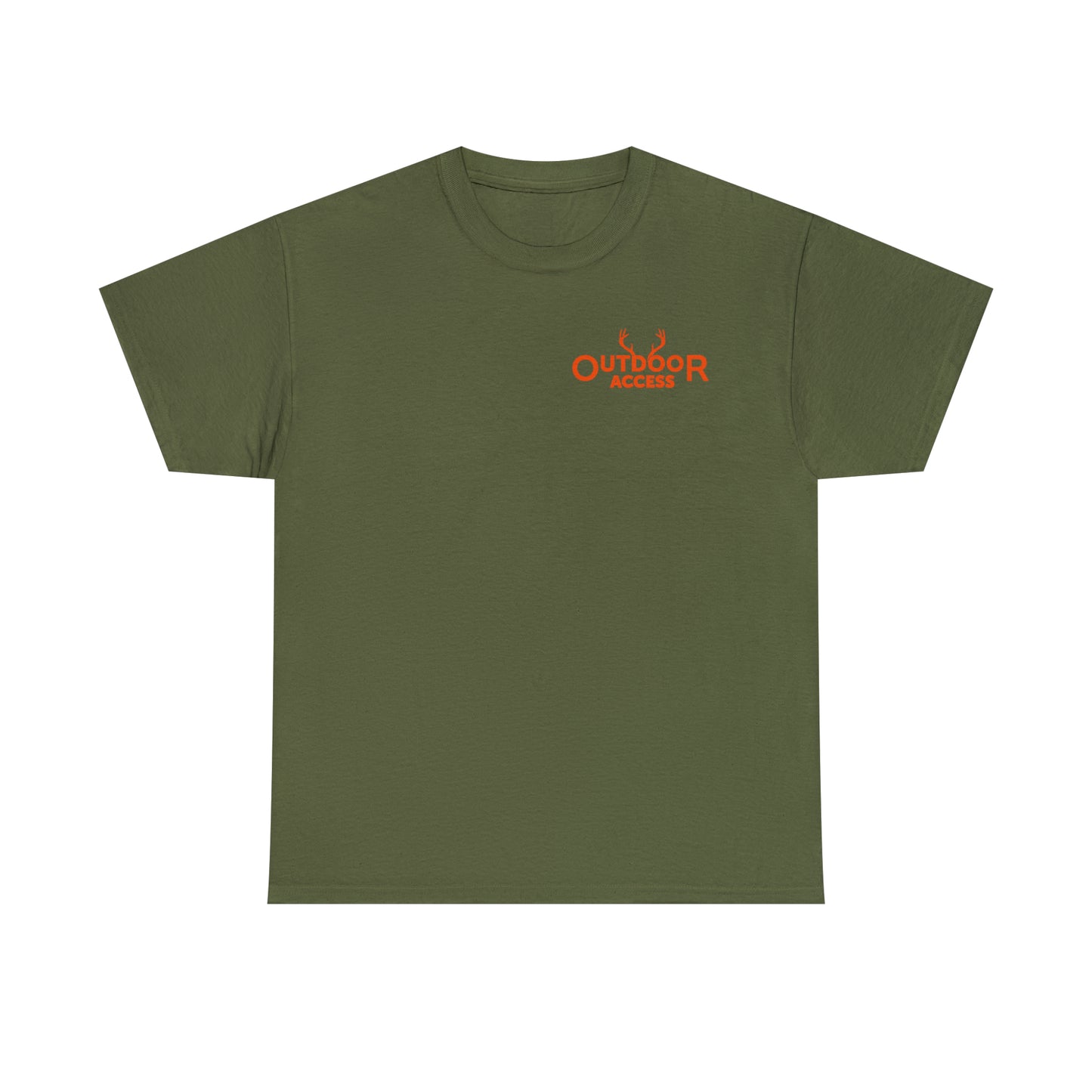 Unisex Heavy Cotton Tee with Outdoor Access logo printed in orange on front and back