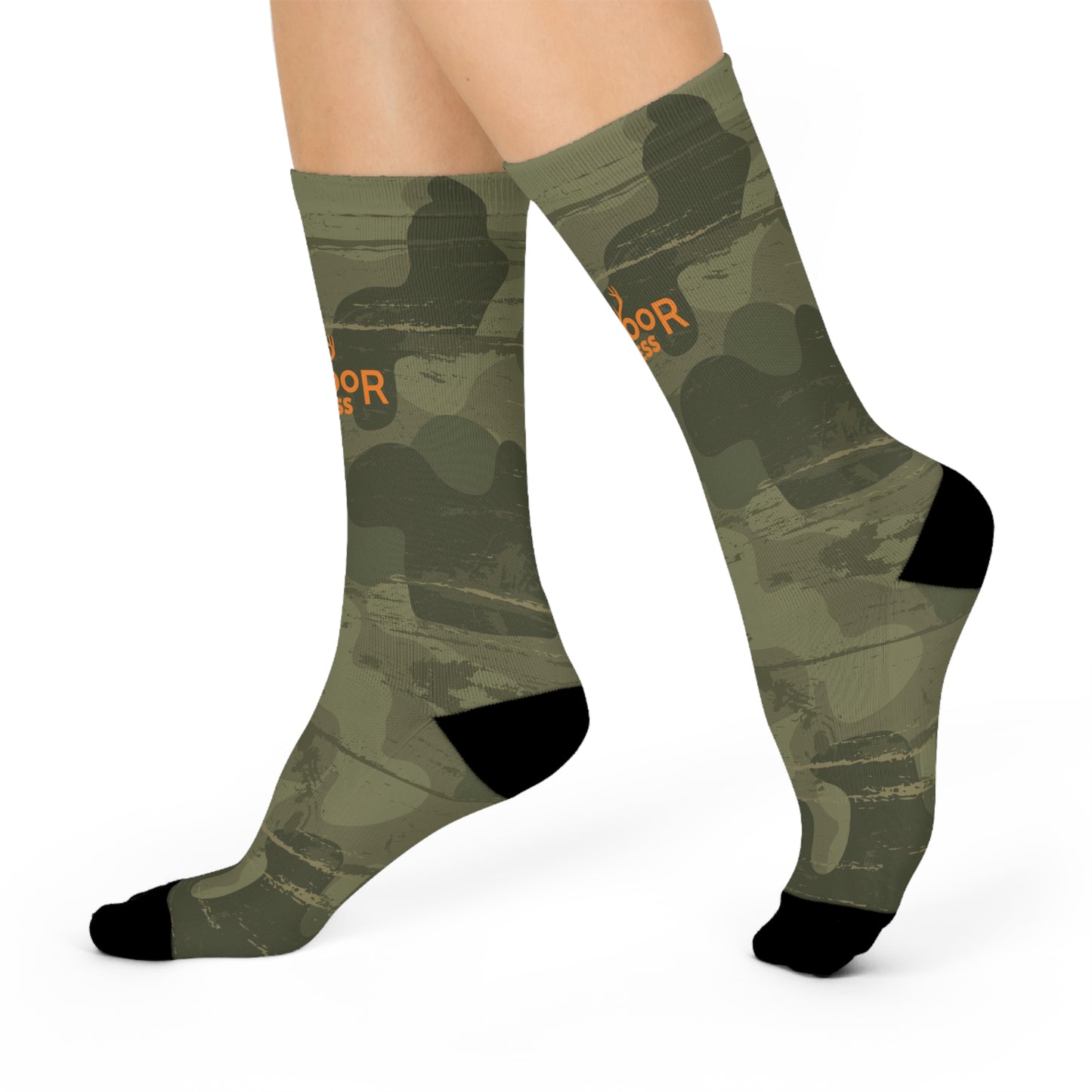 Cushioned Crew Socks- Camo with Orange Logo