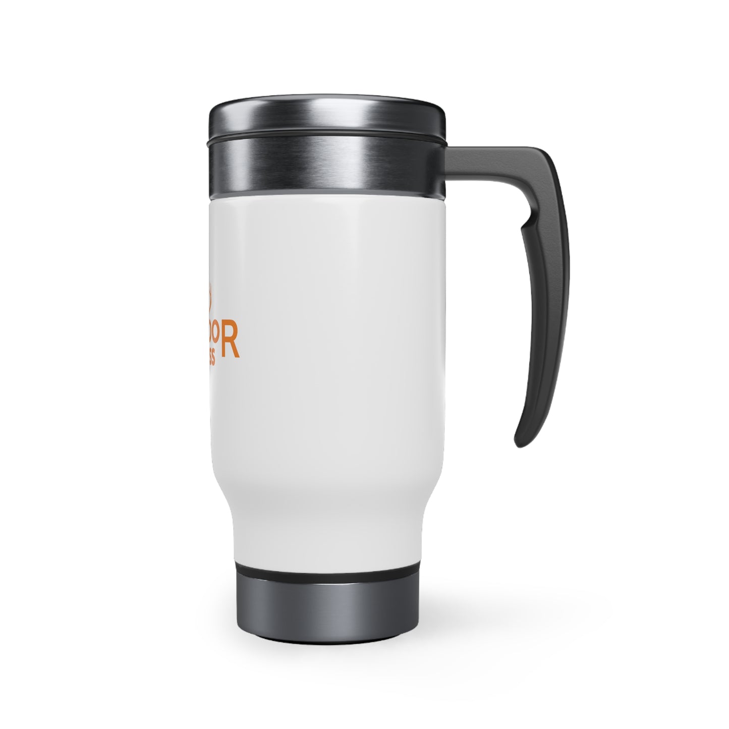 Stainless Steel Travel Mug with Handle, 14oz, with Outdoor Access logo in orange