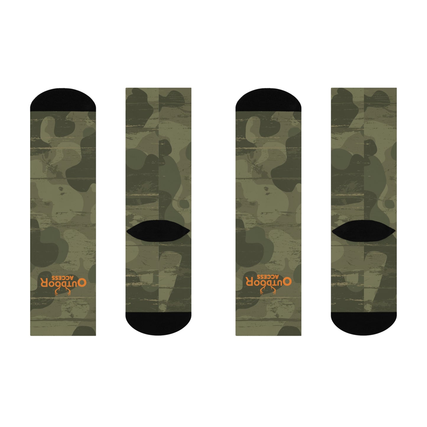 Cushioned Crew Socks- Camo with Orange Logo