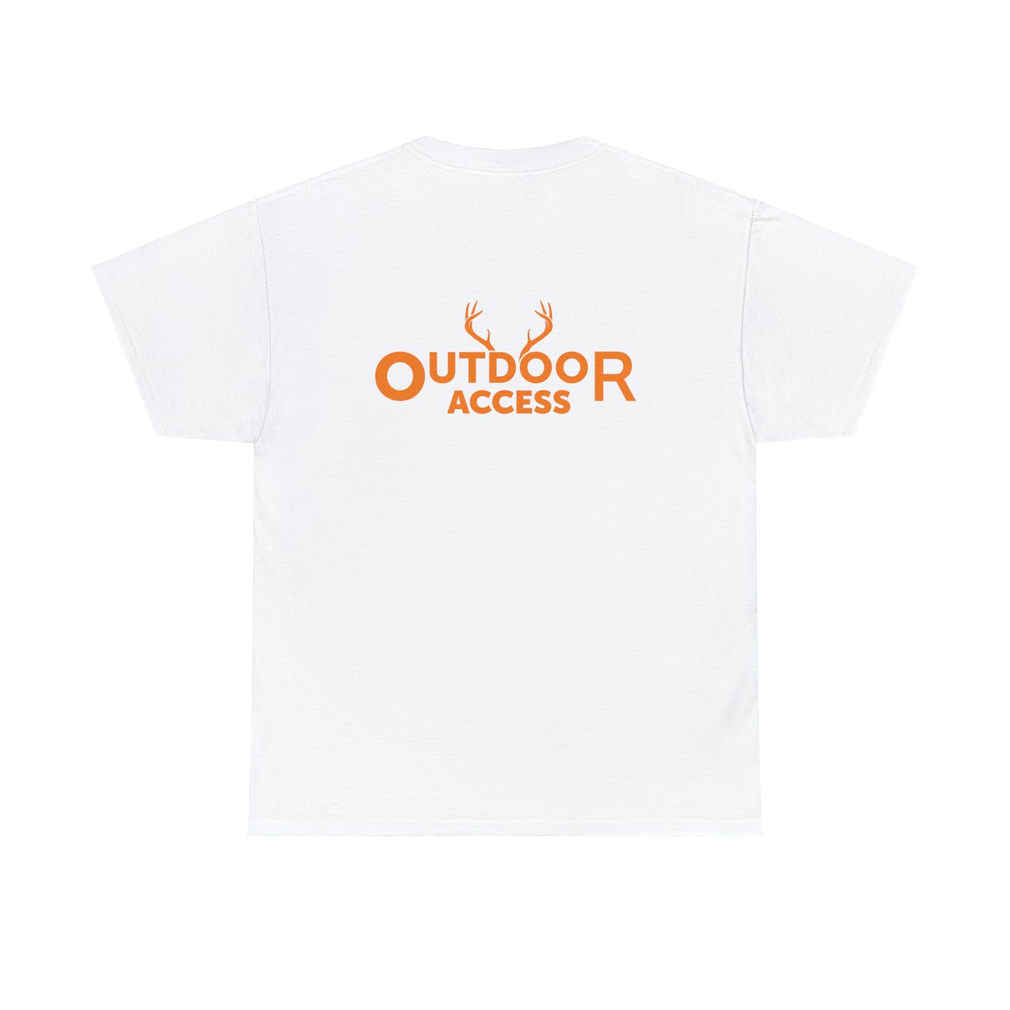 Unisex Heavy Cotton Tee with Outdoor Access logo printed in orange on front and back