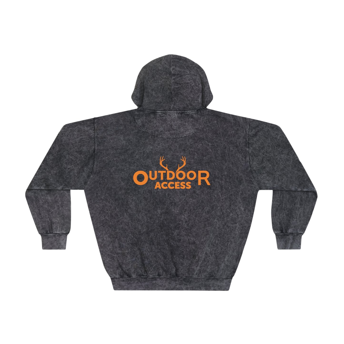 Unisex Mineral Wash Hoodie with Outdoor Access logo in orange on front and back