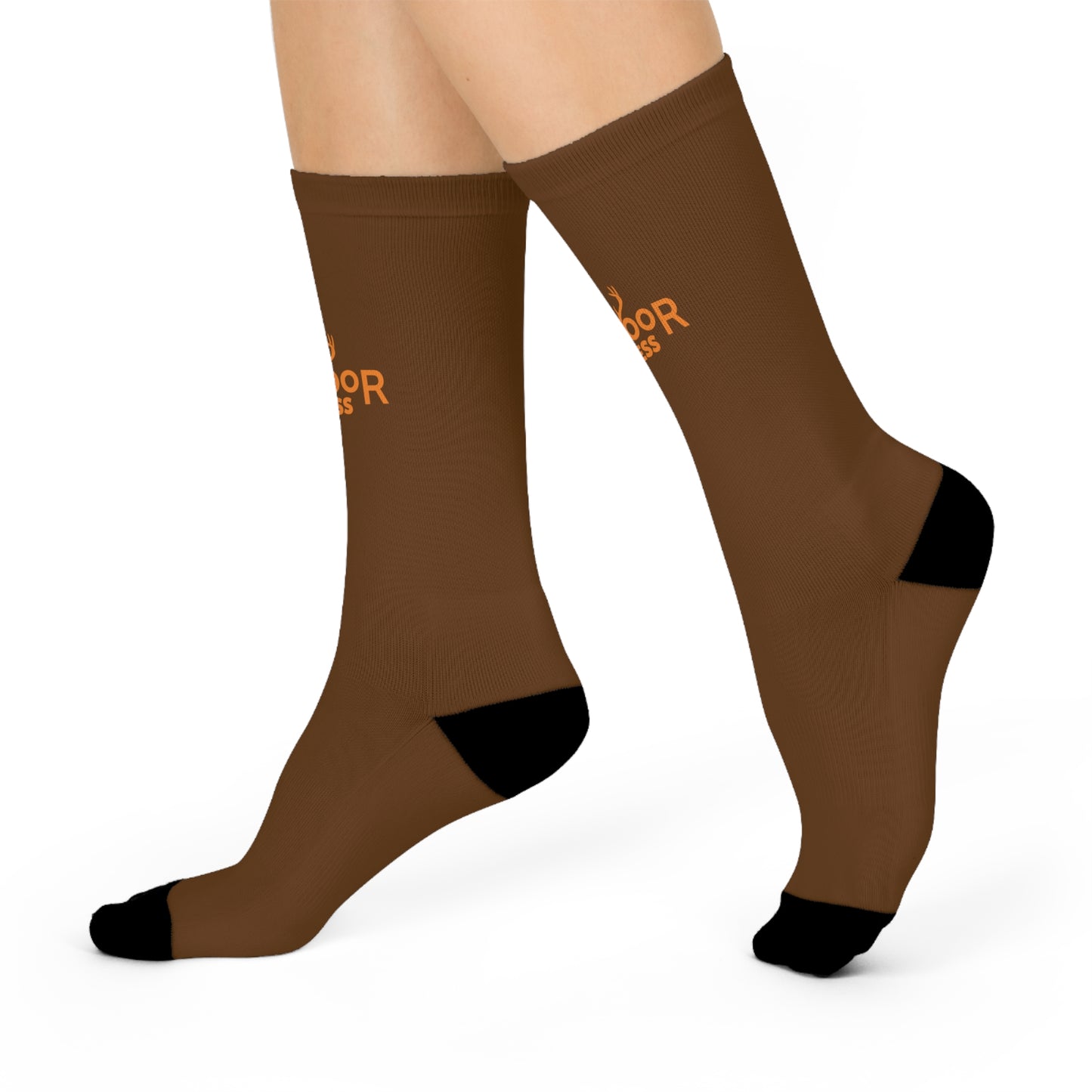 Cushioned Crew Socks- Brown with Orange Logo