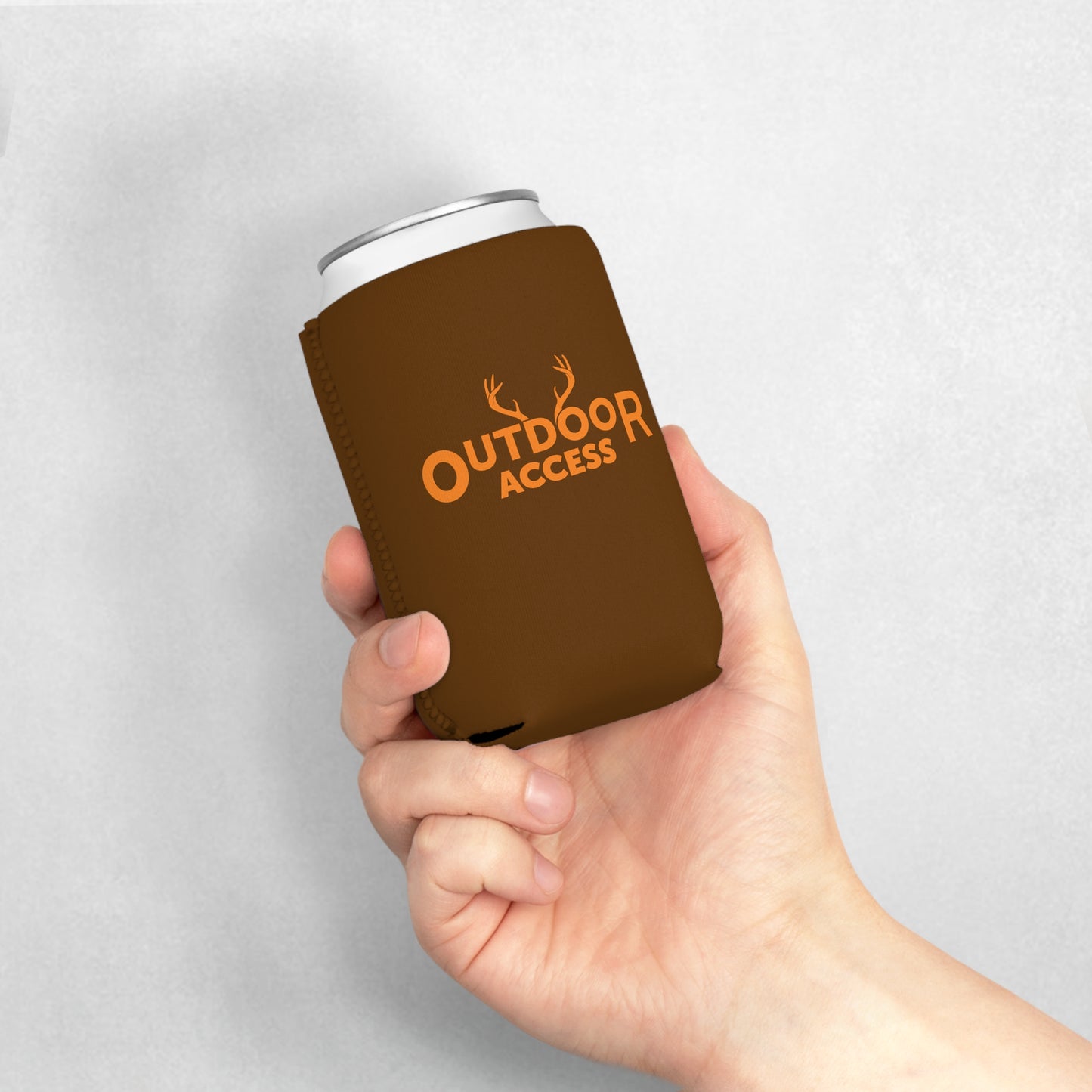 Can Cooler Sleeve- Brown with Orange Logo