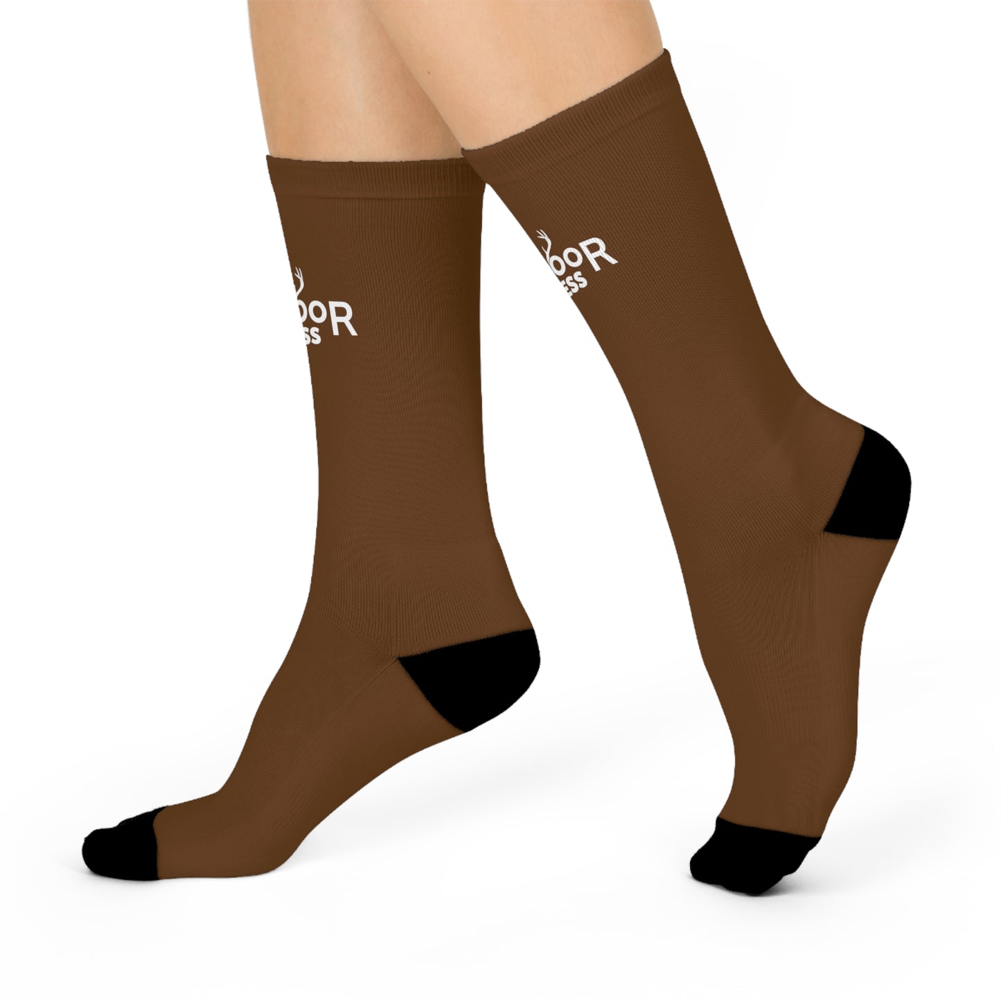 Cushioned Crew Socks- Brown with White Logo