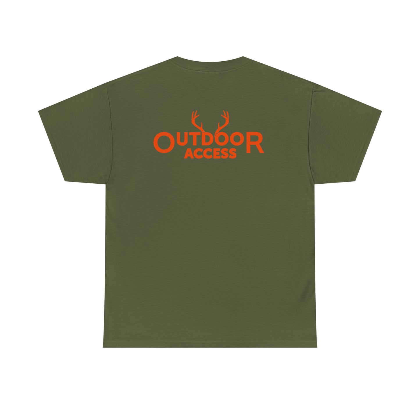 Unisex Heavy Cotton Tee with Outdoor Access logo printed in orange on front and back