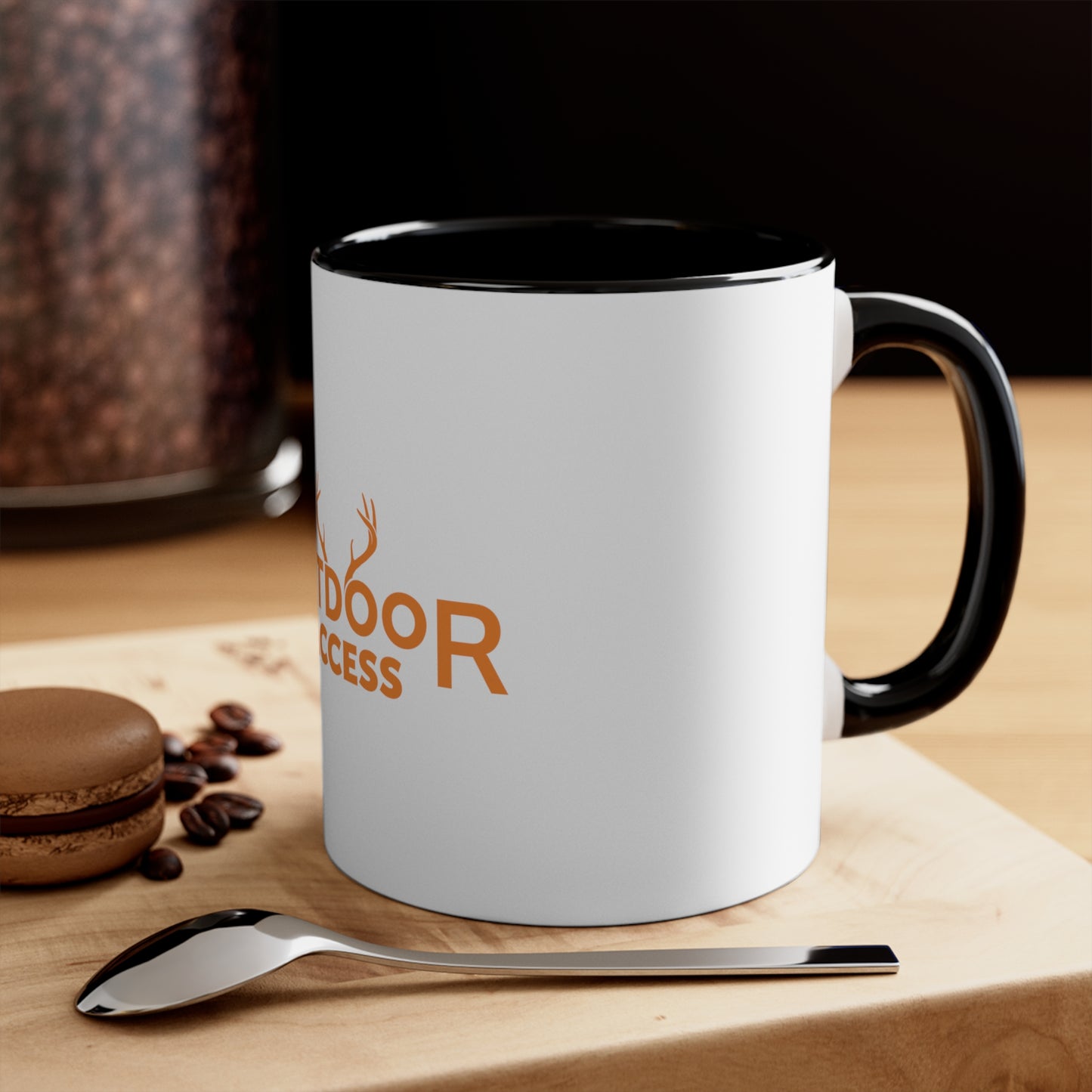 Accent Coffee Mug, 11oz, with Outdoor Access logo in orange