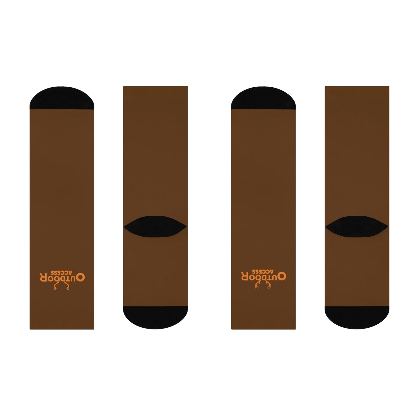 Cushioned Crew Socks- Brown with Orange Logo