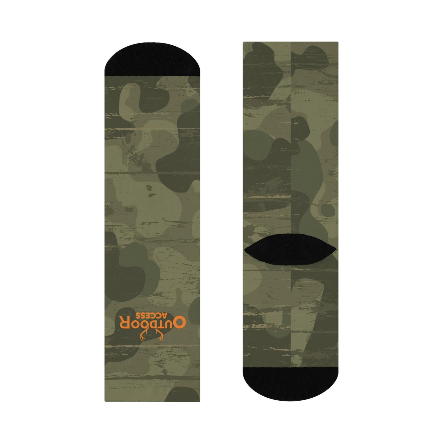 Cushioned Crew Socks- Camo with Orange Logo