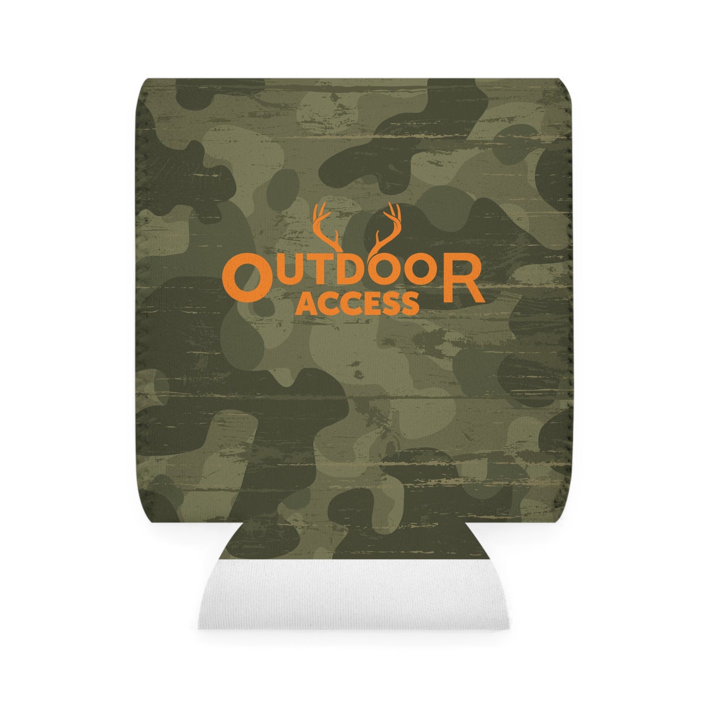 Can Cooler Sleeve- Camo with Orange Logo