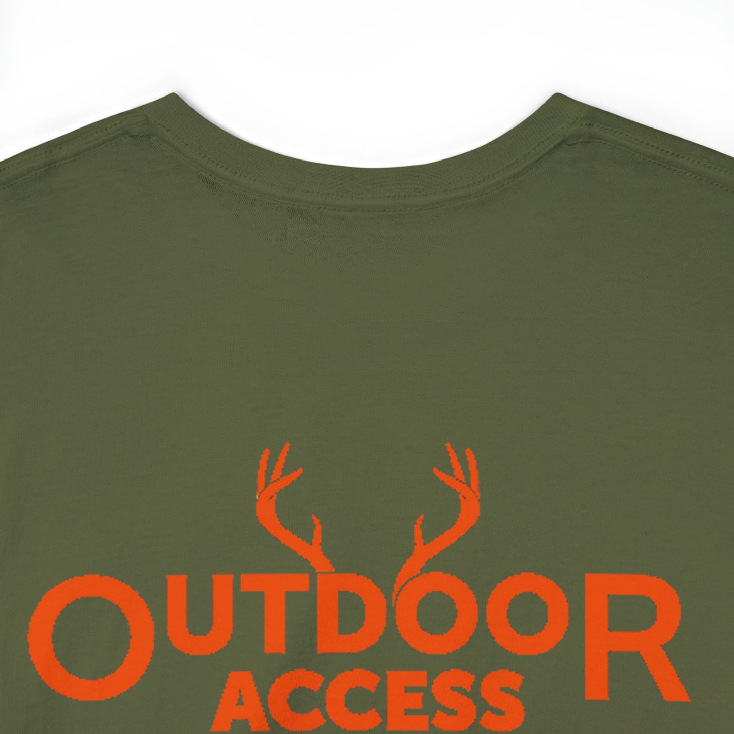 Unisex Heavy Cotton Tee with Outdoor Access logo printed in orange on front and back